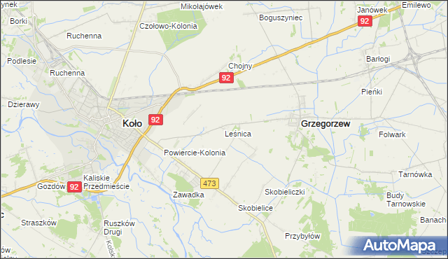 mapa Leśnica gmina Koło, Leśnica gmina Koło na mapie Targeo