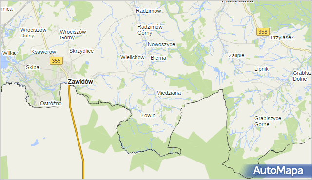 mapa Miedziana gmina Sulików, Miedziana gmina Sulików na mapie Targeo
