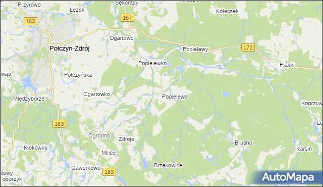 mapa Popielewo gmina Połczyn-Zdrój, Popielewo gmina Połczyn-Zdrój na mapie Targeo