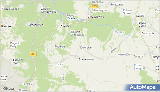 mapa Dworskie gmina Olkusz, Dworskie gmina Olkusz na mapie Targeo
