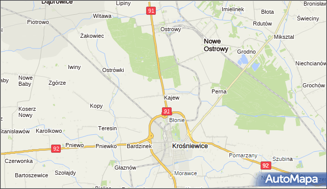 mapa Kajew gmina Krośniewice, Kajew gmina Krośniewice na mapie Targeo