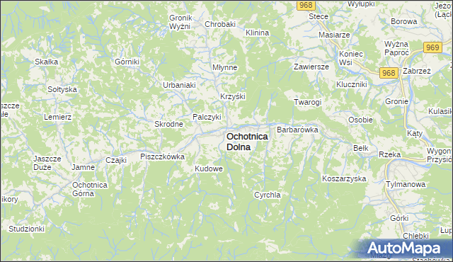 mapa Ochotnica Dolna, Ochotnica Dolna na mapie Targeo