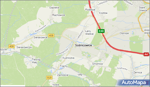 mapa Sośnicowice, Sośnicowice na mapie Targeo