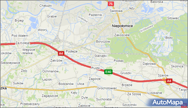 mapa Staniątki, Staniątki na mapie Targeo