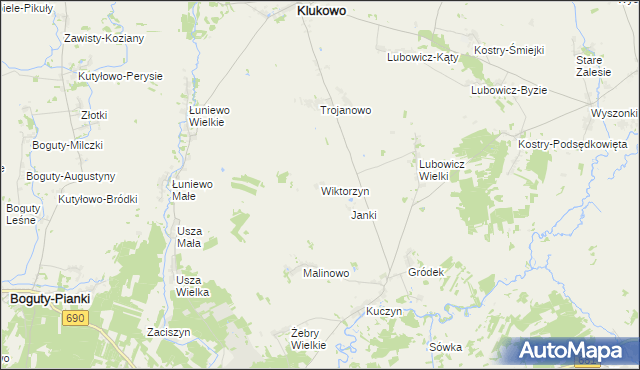 mapa Wiktorzyn gmina Klukowo, Wiktorzyn gmina Klukowo na mapie Targeo