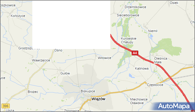 mapa Witowice gmina Wiązów, Witowice gmina Wiązów na mapie Targeo