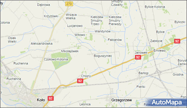 mapa Boguszyniec gmina Grzegorzew, Boguszyniec gmina Grzegorzew na mapie Targeo