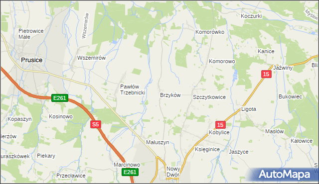 mapa Brzyków gmina Trzebnica, Brzyków gmina Trzebnica na mapie Targeo