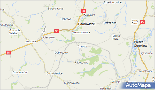 mapa Chrósty gmina Pawłowiczki, Chrósty gmina Pawłowiczki na mapie Targeo