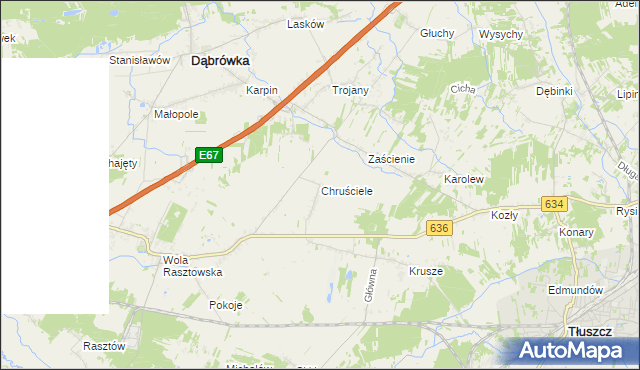 mapa Chruściele gmina Dąbrówka, Chruściele gmina Dąbrówka na mapie Targeo
