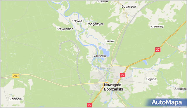 mapa Cieszów gmina Nowogród Bobrzański, Cieszów gmina Nowogród Bobrzański na mapie Targeo