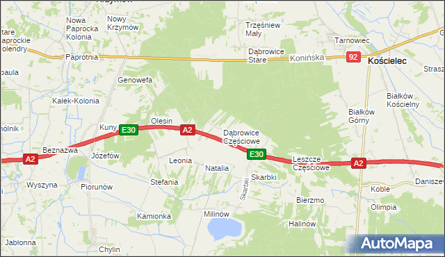 mapa Dąbrowice Częściowe, Dąbrowice Częściowe na mapie Targeo