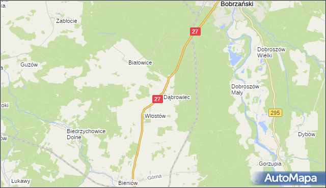 mapa Dąbrowiec gmina Żary, Dąbrowiec gmina Żary na mapie Targeo