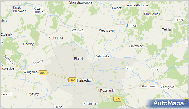 mapa Dąbrówka gmina Latowicz, Dąbrówka gmina Latowicz na mapie Targeo