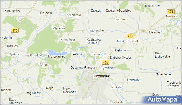 mapa Emilianów gmina Koźminek, Emilianów gmina Koźminek na mapie Targeo