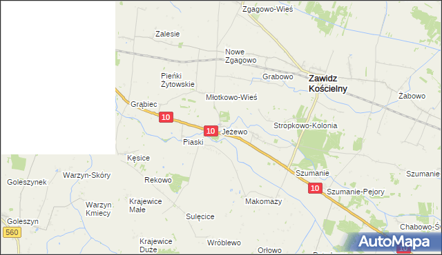 mapa Jeżewo gmina Zawidz, Jeżewo gmina Zawidz na mapie Targeo