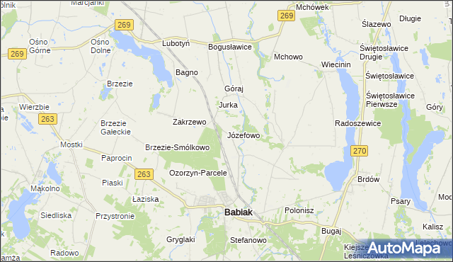 mapa Józefowo gmina Babiak, Józefowo gmina Babiak na mapie Targeo