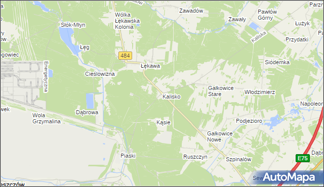 mapa Kalisko gmina Bełchatów, Kalisko gmina Bełchatów na mapie Targeo