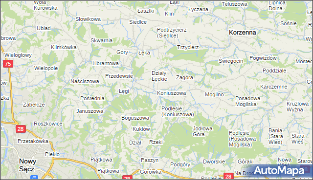 mapa Koniuszowa, Koniuszowa na mapie Targeo