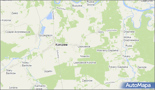 mapa Laskowice gmina Korczew, Laskowice gmina Korczew na mapie Targeo