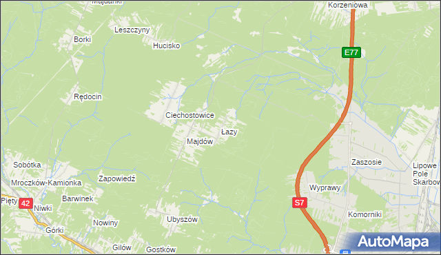 mapa Łazy gmina Szydłowiec, Łazy gmina Szydłowiec na mapie Targeo