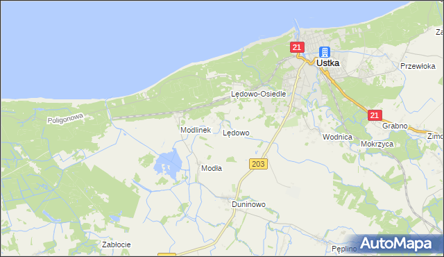 mapa Lędowo gmina Ustka, Lędowo gmina Ustka na mapie Targeo