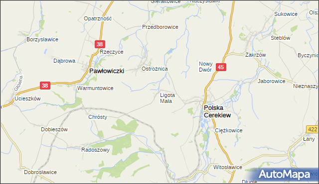 mapa Ligota Mała gmina Polska Cerekiew, Ligota Mała gmina Polska Cerekiew na mapie Targeo