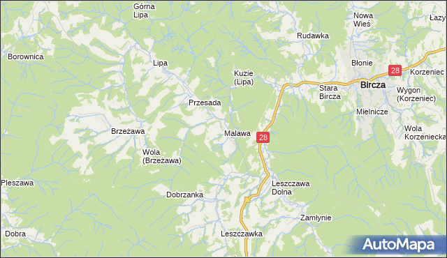 mapa Malawa gmina Bircza, Malawa gmina Bircza na mapie Targeo
