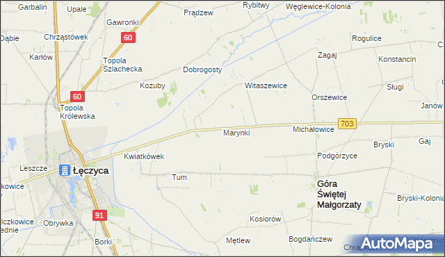 mapa Marynki gmina Góra Świętej Małgorzaty, Marynki gmina Góra Świętej Małgorzaty na mapie Targeo