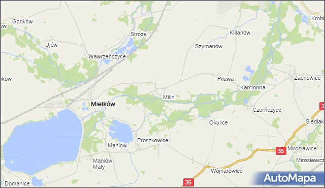 mapa Milin gmina Mietków, Milin gmina Mietków na mapie Targeo