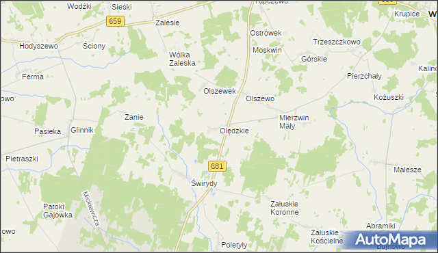 mapa Olędzkie, Olędzkie na mapie Targeo