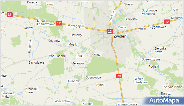 mapa Osiny gmina Zwoleń, Osiny gmina Zwoleń na mapie Targeo