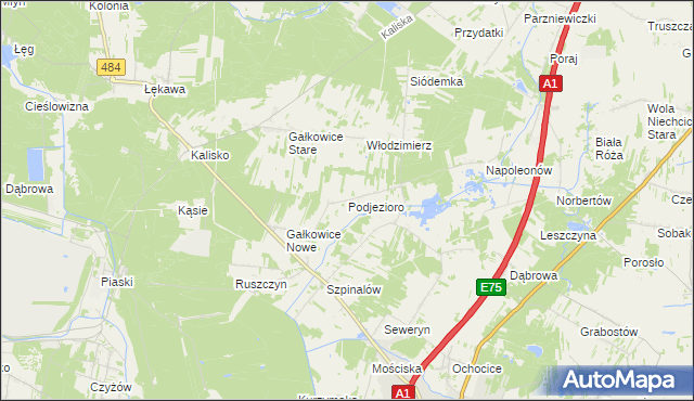 mapa Podjezioro gmina Kamieńsk, Podjezioro gmina Kamieńsk na mapie Targeo