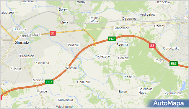 mapa Podłężyce, Podłężyce na mapie Targeo