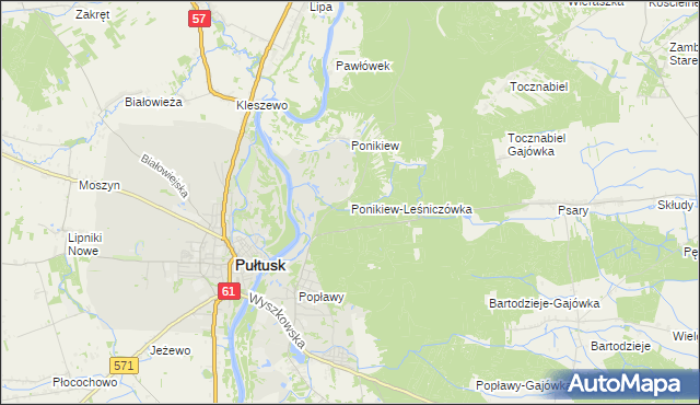 mapa Ponikiew-Leśniczówka, Ponikiew-Leśniczówka na mapie Targeo