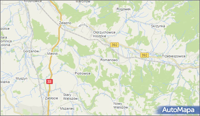 mapa Romanowo gmina Kłodzko, Romanowo gmina Kłodzko na mapie Targeo