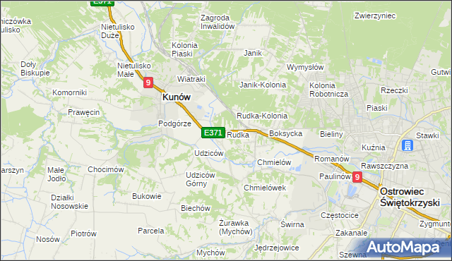 mapa Rudka gmina Kunów, Rudka gmina Kunów na mapie Targeo