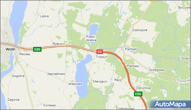 mapa Troszyn gmina Wolin, Troszyn gmina Wolin na mapie Targeo