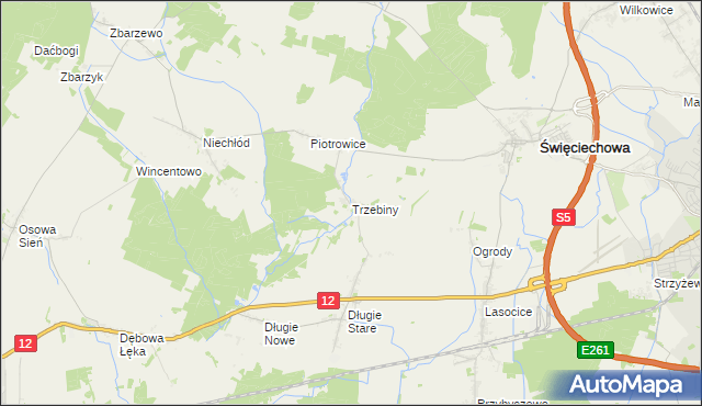 mapa Trzebiny gmina Święciechowa, Trzebiny gmina Święciechowa na mapie Targeo