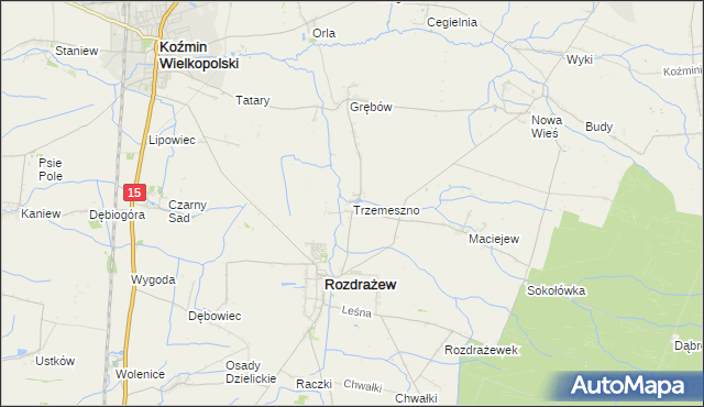 mapa Trzemeszno gmina Rozdrażew, Trzemeszno gmina Rozdrażew na mapie Targeo