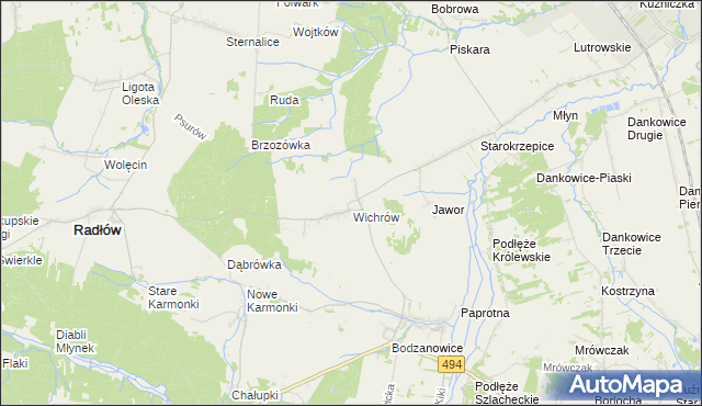 mapa Wichrów gmina Radłów, Wichrów gmina Radłów na mapie Targeo