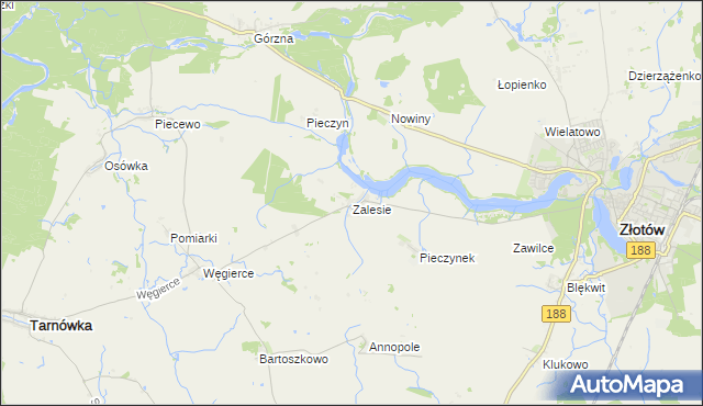 mapa Zalesie gmina Złotów, Zalesie gmina Złotów na mapie Targeo