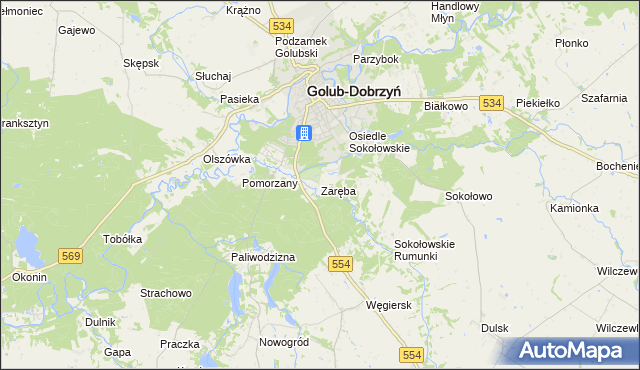 mapa Zaręba gmina Golub-Dobrzyń, Zaręba gmina Golub-Dobrzyń na mapie Targeo
