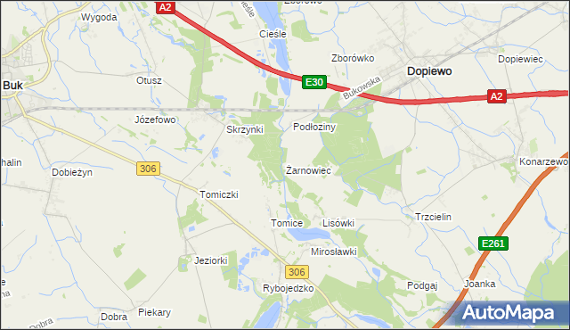 mapa Żarnowiec gmina Dopiewo, Żarnowiec gmina Dopiewo na mapie Targeo