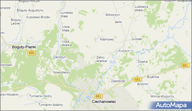 mapa Żebry Wielkie, Żebry Wielkie na mapie Targeo