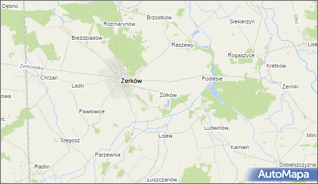 mapa Żółków gmina Żerków, Żółków gmina Żerków na mapie Targeo