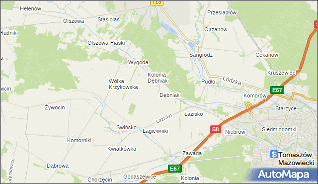 mapa Dębniak gmina Ujazd, Dębniak gmina Ujazd na mapie Targeo