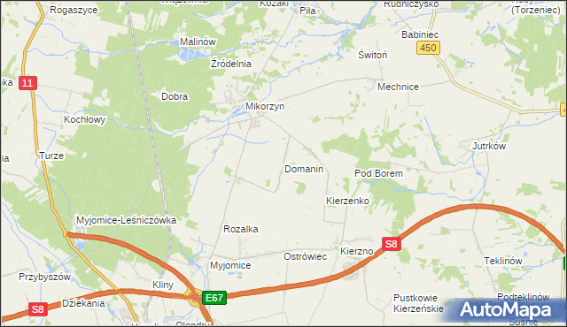 mapa Domanin gmina Kępno, Domanin gmina Kępno na mapie Targeo