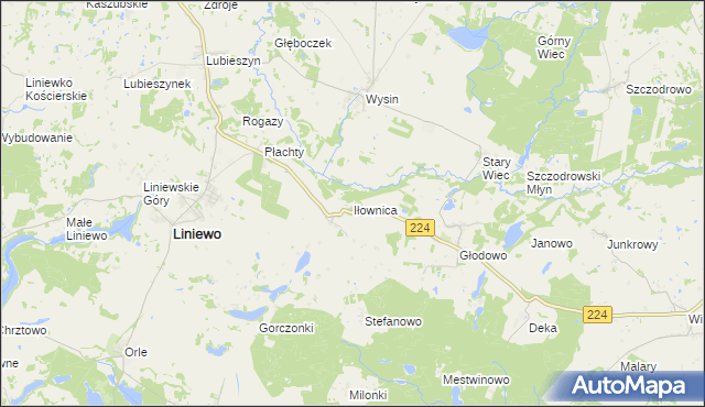 mapa Iłownica gmina Liniewo, Iłownica gmina Liniewo na mapie Targeo