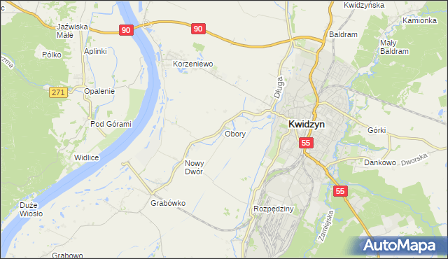 mapa Obory gmina Kwidzyn, Obory gmina Kwidzyn na mapie Targeo